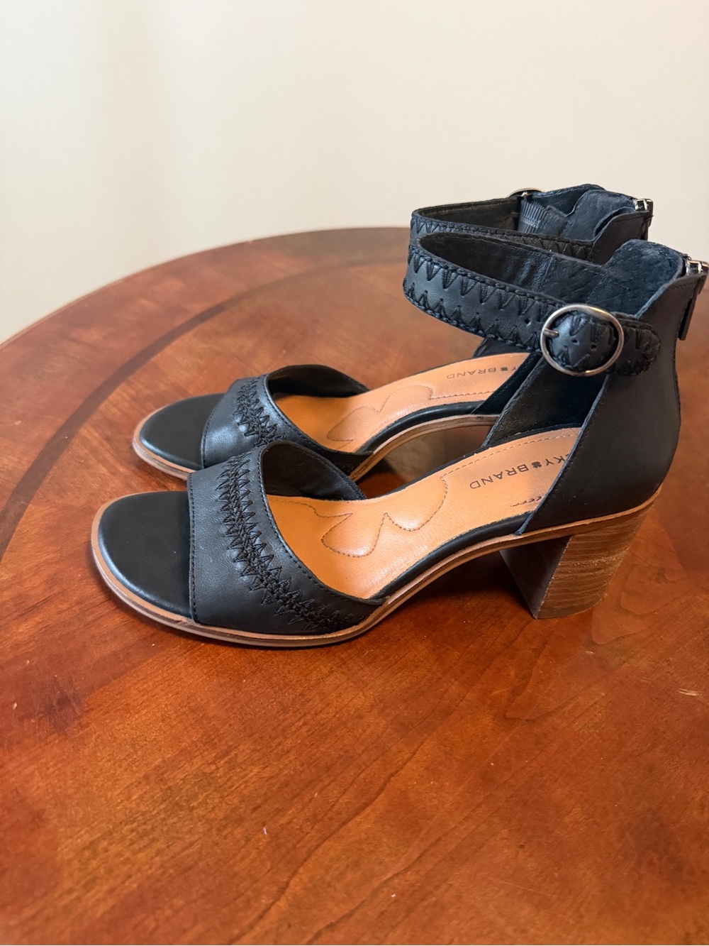 Lucky Brand Black Leather Sandals Size 9  Shivona Block Heel Ankle Strap